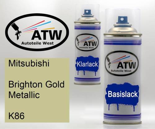 Mitsubishi, Brighton Gold Metallic, K86: 400ml Sprühdose + 400ml Klarlack - Set, von ATW Autoteile West.